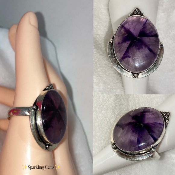 💜 Sage Amethyst Quartz 💜 Chunky Handmade Halo Ring - Picture 4 of 7